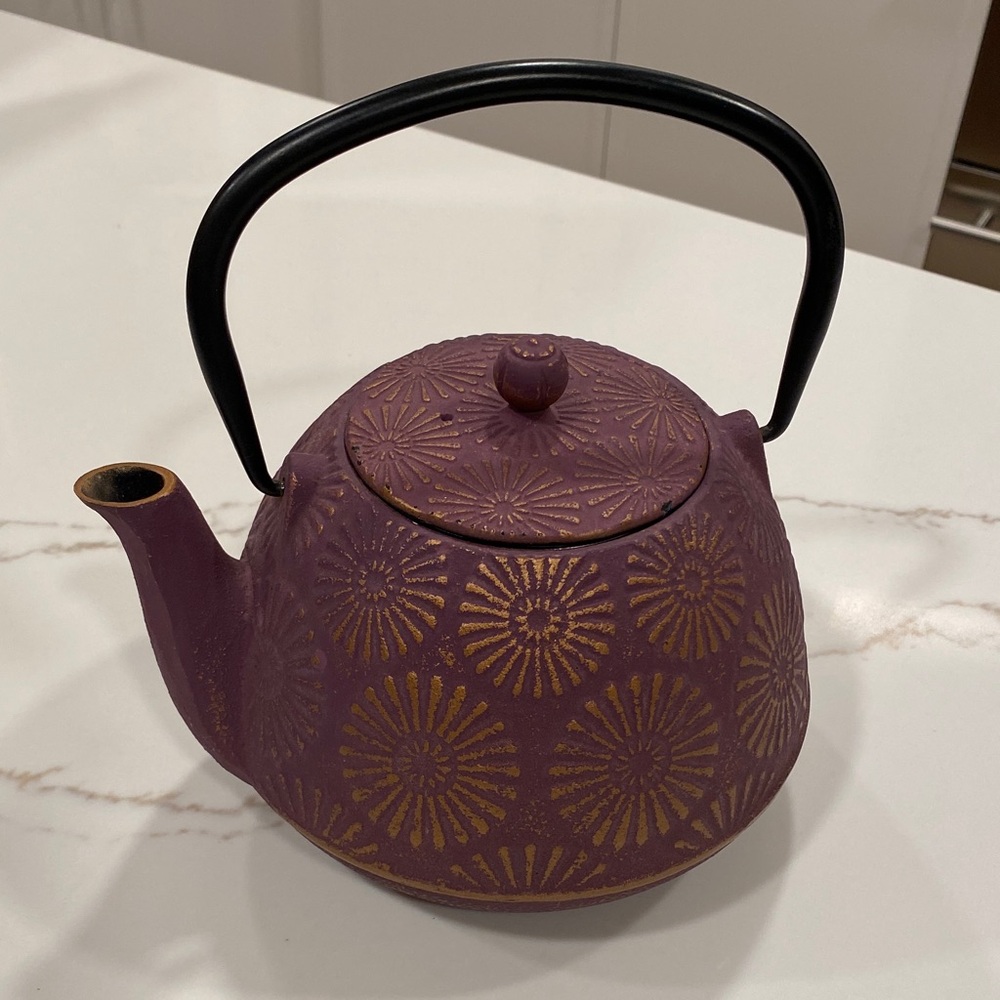 Cost Plus World Market Purple and Gold Cast Iron Teapot